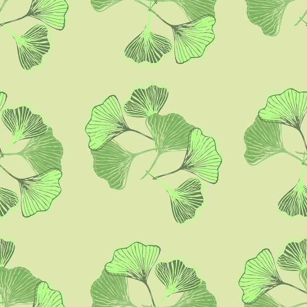Ginkgo biloba patrón sin costuras dibujado a mano. Diseño textil y papel de regalo. Vector