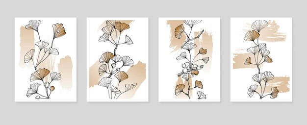 Ginkgo ilustraciones pintadas a mano para decoración de paredes flor minimalista en estilo boceto