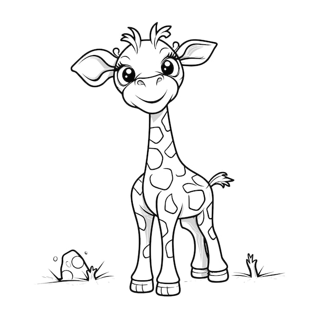 Girafa animal aislado página de colorear para niños animales de dibujos animados en blanco y negro