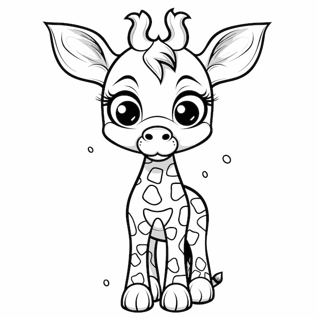 Girafa animal aislado página de colorear para niños animales de dibujos animados en blanco y negro