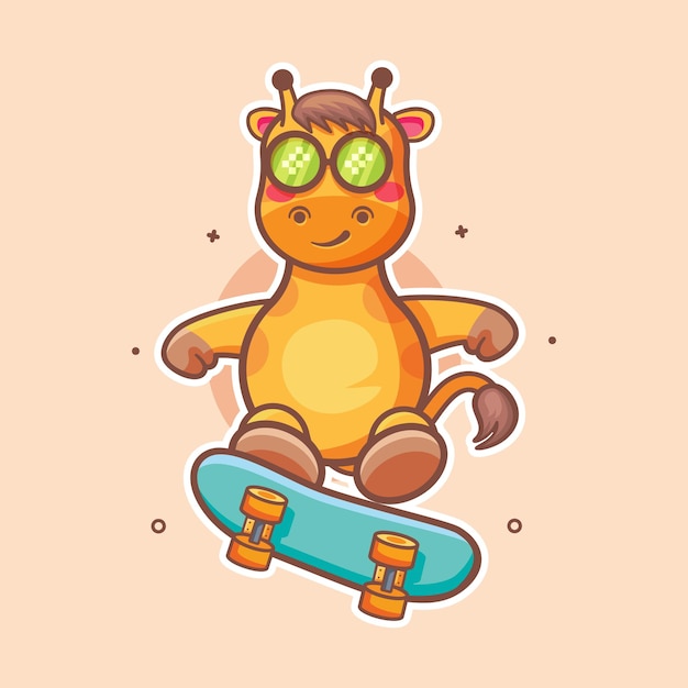 girafa animal personaje mascota jugando al skateboard dibujos animados aislados