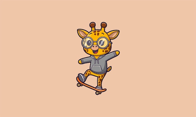 Una girafa elegante haciendo skateboard con capucha y gafas.