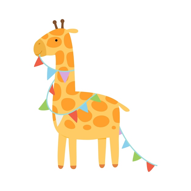 Vector girafa con una guirnalda de banderas ilustración vectorial sobre un fondo blanco