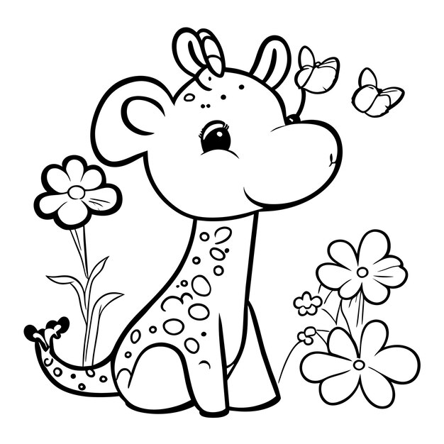 Vector una girafa linda dibujada a mano, plana, elegante y adhesiva de dibujos animados, icono de concepto, ilustración aislada