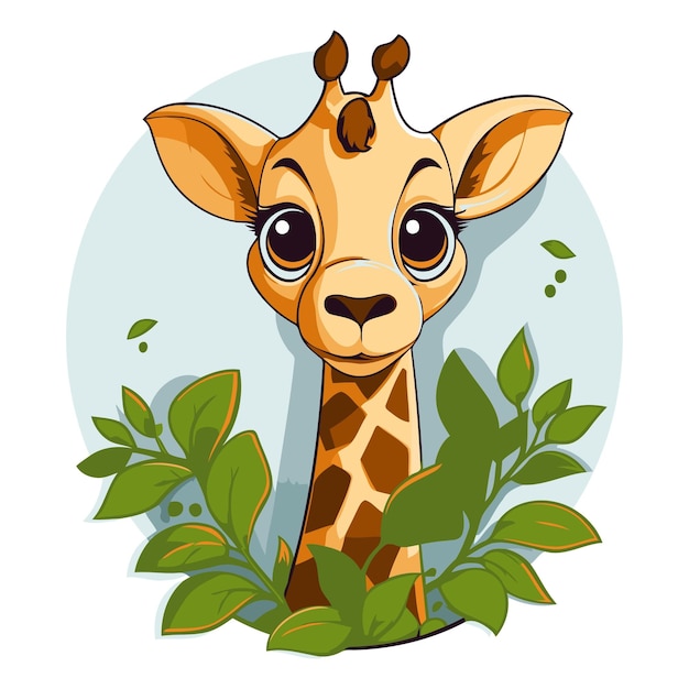 Vector una girafa linda con hojas de un animal de dibujos animados