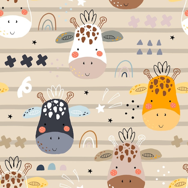 Girafa linda Impresión de patrón para niños Girafa escandinava linda estilo de dibujos animados