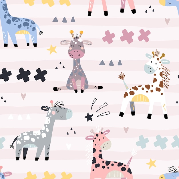 Girafa linda Impresión de patrón para niños Girafa escandinava linda estilo de dibujos animados
