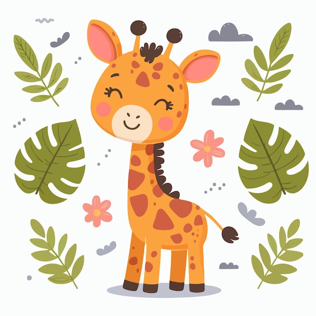 Vector una girafa linda jugando felizmente