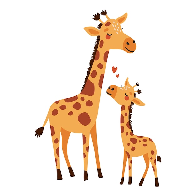 Girafa madre y bebé estilo de dibujos animados ilustración del día de la madre animal lindo