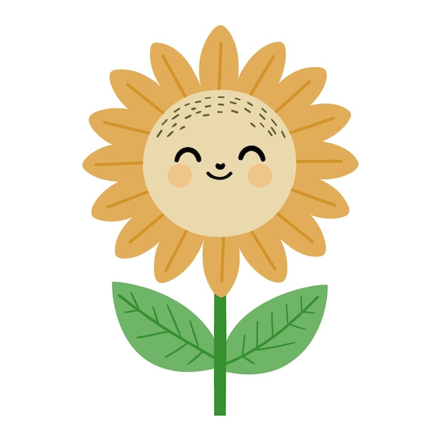 Girasol con clipart de cara para niños Ilustración de flores de primavera linda en estilo escandinavo y plano