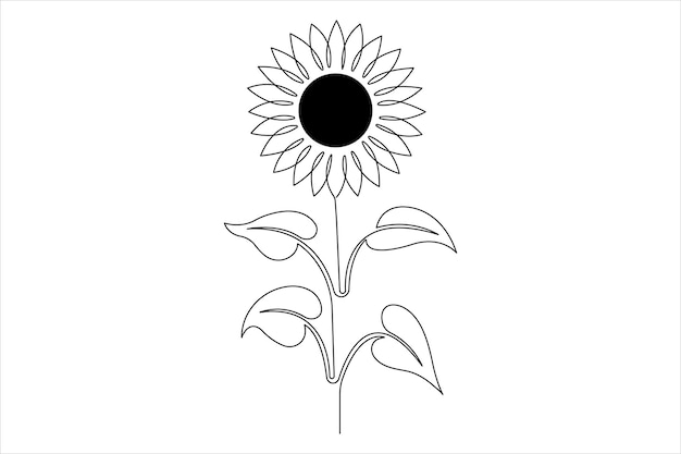 Girasol continuo un solo dibujo de una línea de arte contorno de arte vectorial diseño de ilustración minimalista