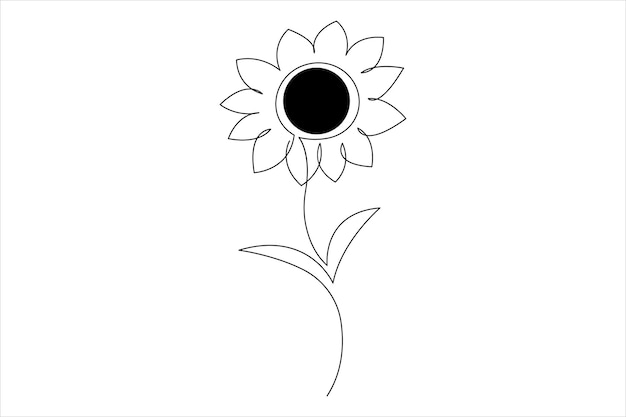 Girasol continuo un solo dibujo de una línea de arte contorno de arte vectorial diseño de ilustración minimalista