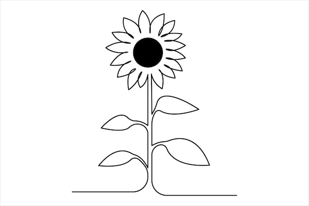 Girasol continuo un solo dibujo de una línea de arte contorno de arte vectorial diseño de ilustración minimalista