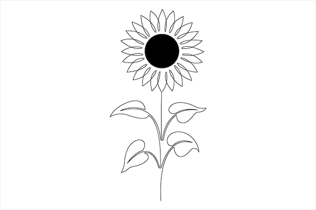 Girasol continuo un solo dibujo de una línea de arte contorno de arte vectorial diseño de ilustración minimalista