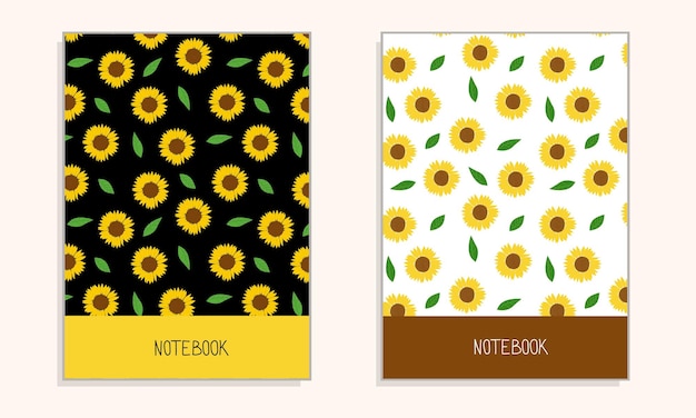 Girasol para cuaderno de tapa sobre fondo de corteza y luces. ilustración vectorial