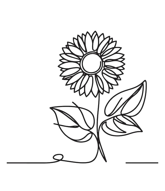Girasol en estilo de dibujo de línea continua dibujo lineal negro