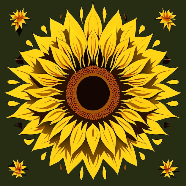 Vector girasol con hojas y flores