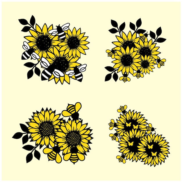 girasol y mariposas contorno dibujo ilustración vectorial de línea