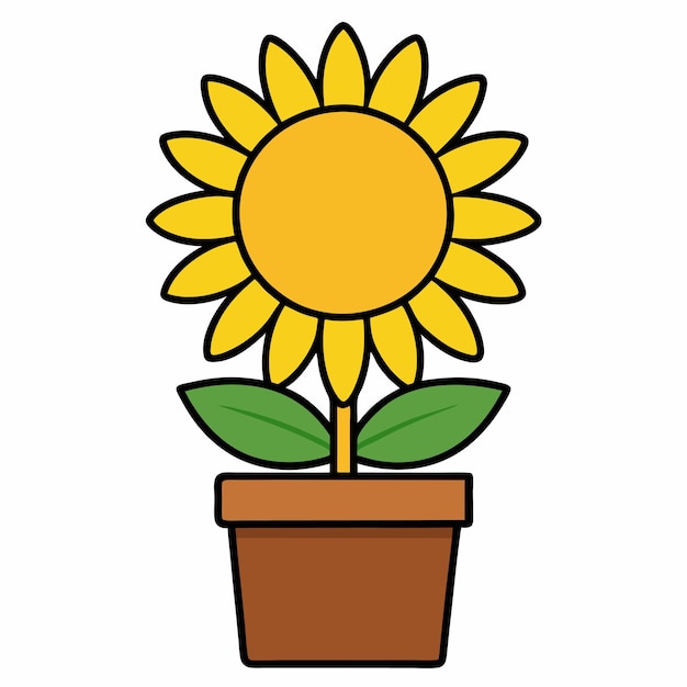 Girasol en una olla un diseño plano alegre