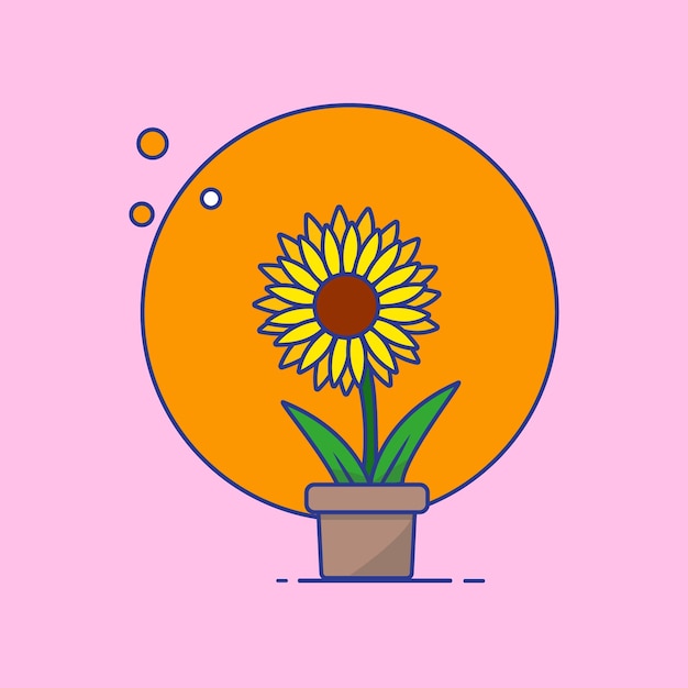 un, girasol, en, un, olla, vector, ilustración