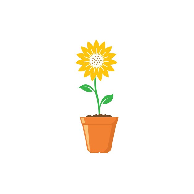 Girasol que crece en la plantilla de diseño de ilustración de vector de icono de olla