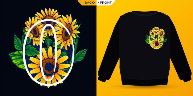 Girasol temático de verano número 0 perfecto para serigrafía de camisetas vector premium