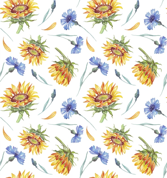 Girasoles y acianos Seamless patternx9