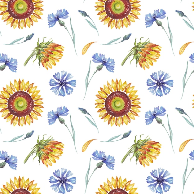 Girasoles y acianos Seamless patternx9