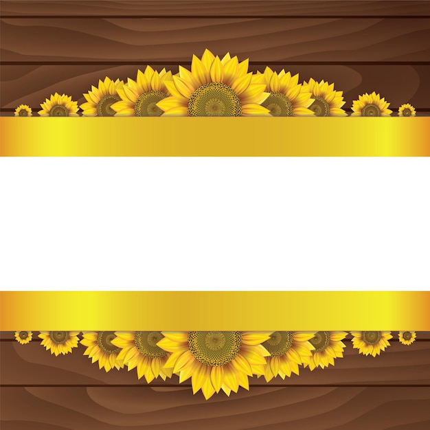 Vector girasoles amarillos sobre fondo de madera