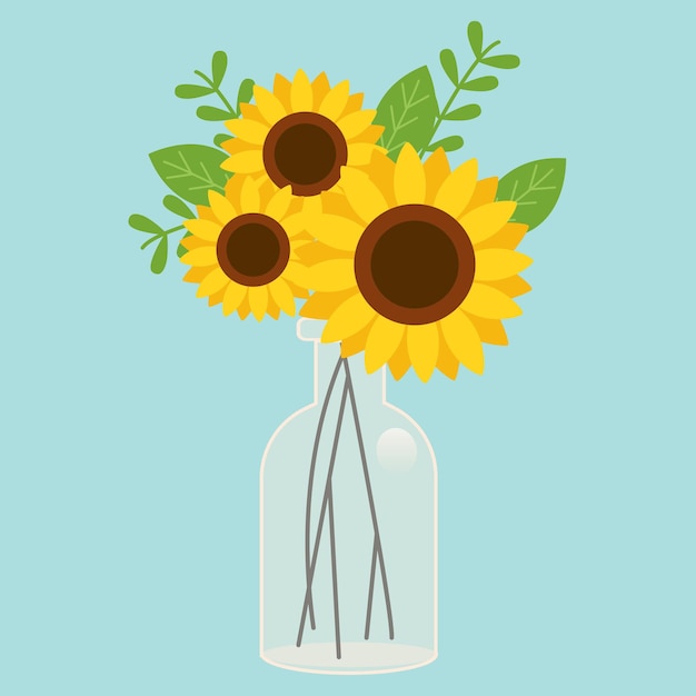 Vector girasoles en jarrón diseño de ilustración para invitaciones de aniversario de venta de fecha de boda de cumpleaños