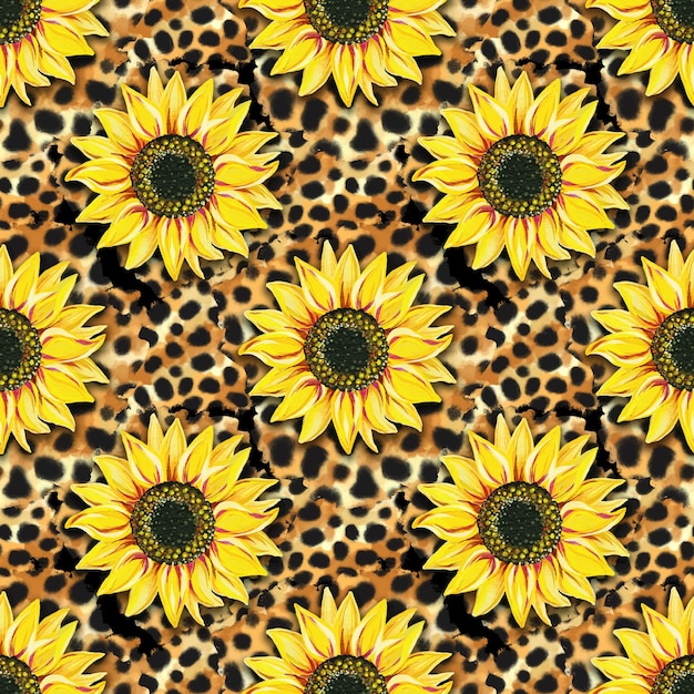 Girasoles leopardo fondo de patrones sin fisuras