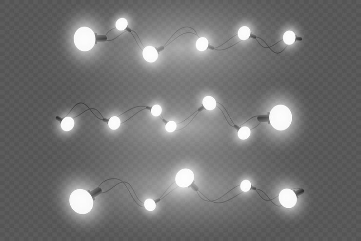 Vector girasoles de luces navideñas en un fondo transparente aislado