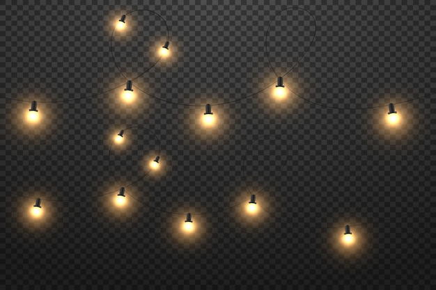 Girasoles de luces navideñas en un fondo transparente aislado