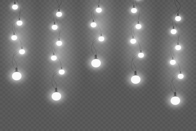 Girasoles de luces navideñas en un fondo transparente aislado