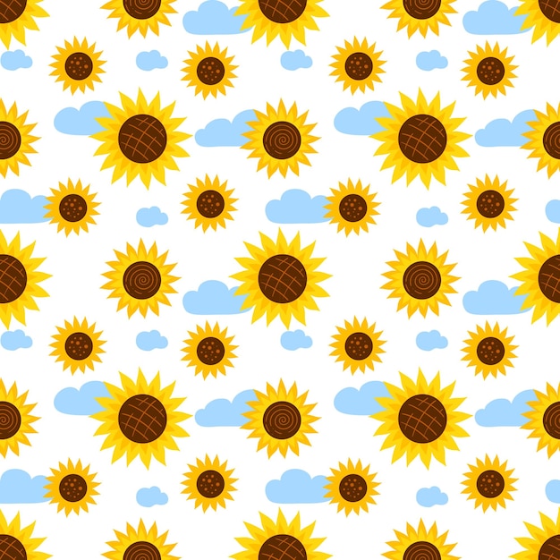 Girasoles y nubes de patrones sin fisuras