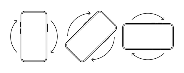 Gire el icono de teléfono inteligente sobre fondo blanco. símbolo de rotación del dispositivo. ilustración de vector de línea.