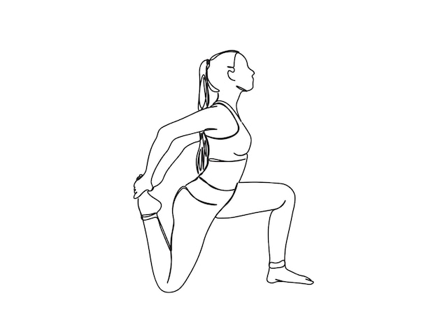 Girl Fitness, ejercicio, dibujo de arte de una sola línea de yoga continúa la ilustración de vector de línea