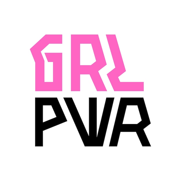 Vector girl power frase feminista citar grl pwr negro rosa en palabras de estilo punk rock ilustración vectorial