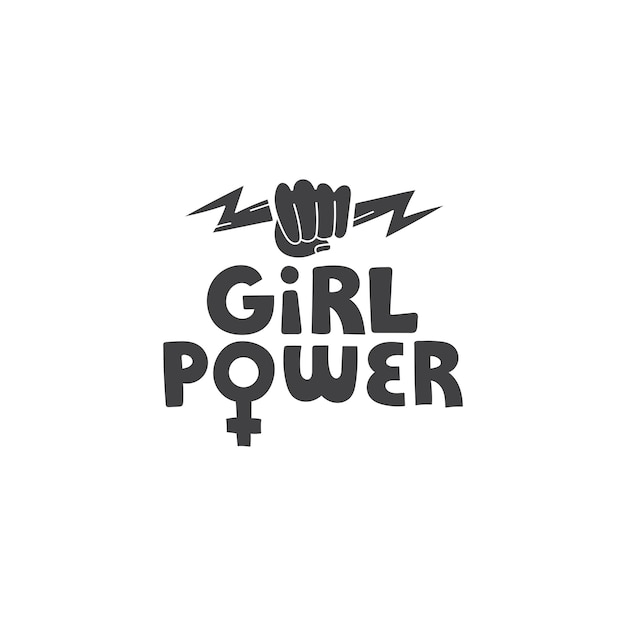 Vector girl power vector dibujado a mano letras con símbolos de puño y relámpago en el arte del feminismo estilo doodle