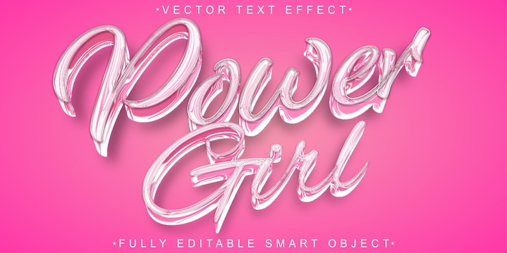 Vector girl power vector efecto de texto de objeto inteligente totalmente editable