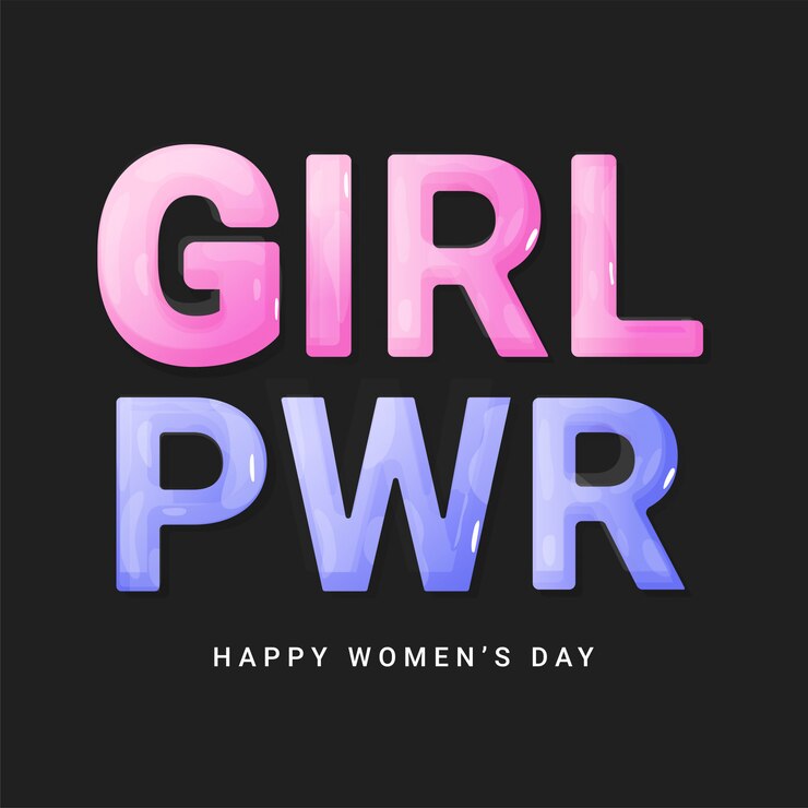Vector girl pwr texto en color rosa y morado sobre fondo negro para el concepto de feliz día de la mujer.