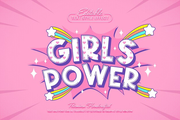 Girls power 3d efecto de texto vectorial estilo gráfico título vectorial editable y plantilla de título