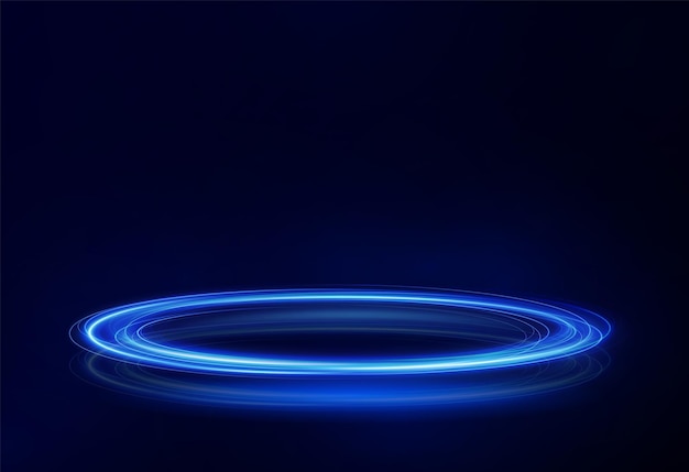 Giro azul claro. Efecto de luz de curva de línea azul. Círculo azul luminoso. Pedista azul claro.