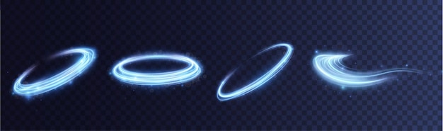 Giro azul claro. Efecto de luz de curva de línea azul. Círculo azul luminoso. PNG vectoriales.