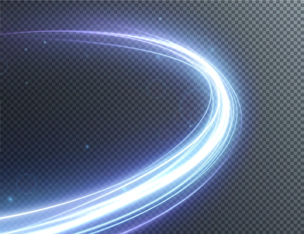 Giro azul claro. Efecto de luz de curva de línea azul. Círculo azul luminoso.