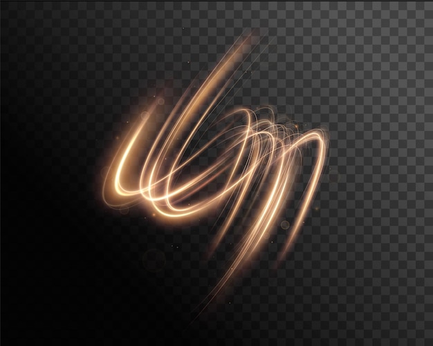 Giro dorado claro. Efecto de luz curva de línea dorada. Círculo dorado luminoso.