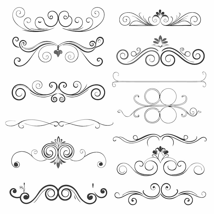 Vector giros elegantes y flores para bordes decorativos y diseños de invitaciones