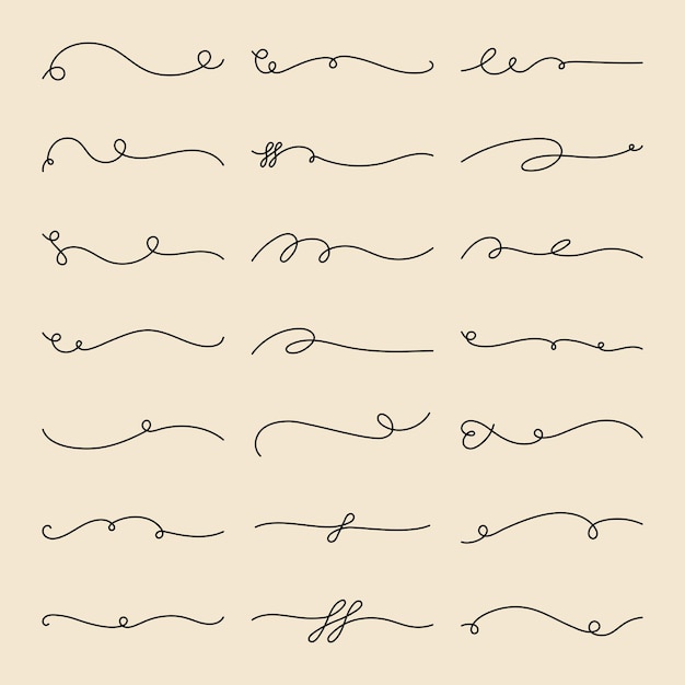 Giros elegantes y rizos en negro sobre beige Giros decorativos rizos artísticos y giros intrincados crean un patrón de rizos sofisticado Diseño de giros y rizos Conjunto vectorial de adornos dibujados a mano