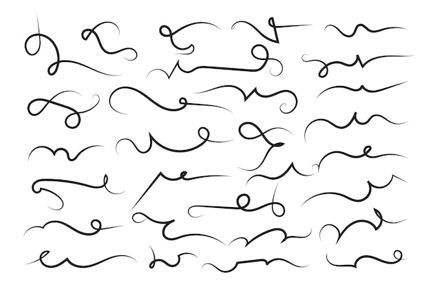 Los giros rizados son decorativos, los lápices de pluma, la filigranía florece, la caligrafía, las letras, los pergaminos, los elementos de texto.