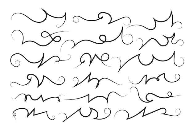 Los giros rizados son decorativos, los lápices de pluma, la filigranía florece, la caligrafía, las letras, los pergaminos, los elementos de texto.